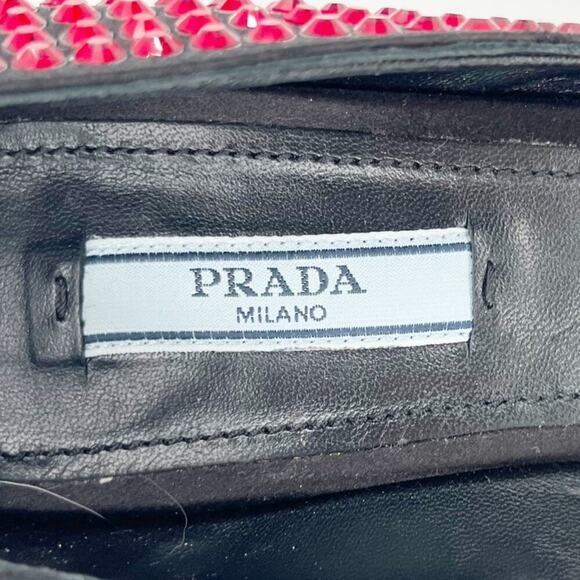 Prada F/W 2019 Red Crystal Ruby Slipper Pump Satin Block Heel size IT 37.5 - Picture 10 of 12